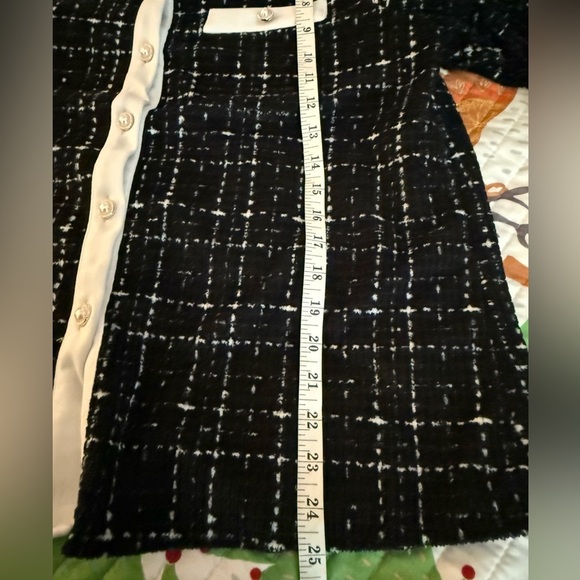 New LUXE TWEED Black + White BOUTIQUE Bow Tie-Neck Pearl Button Down Shirt XL - Picture 13 of 13